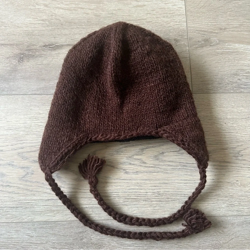 New Hand Knit 100% Wool Owl Animal Kids Hat Made In Nepal